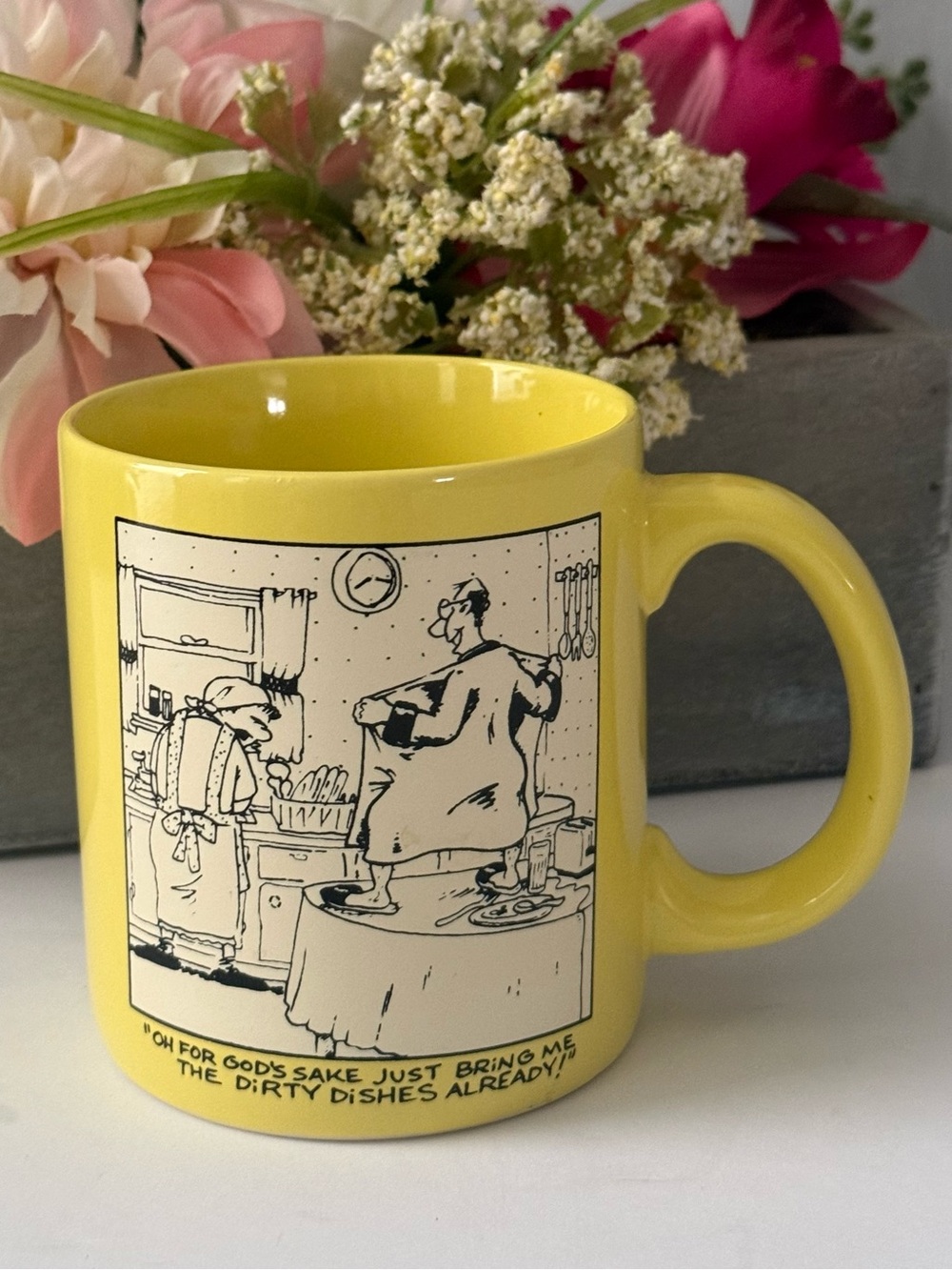 Vintage 90s Carlton Cards Stoneware Naughty Flasher Mug Gillmania Series Yellow